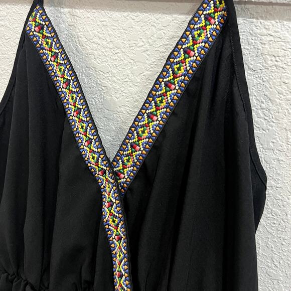 Women's Curvy Spaghetti Strap Open Back Black Romper Aztec Stitch Detail 0XL - Picture 2 of 3